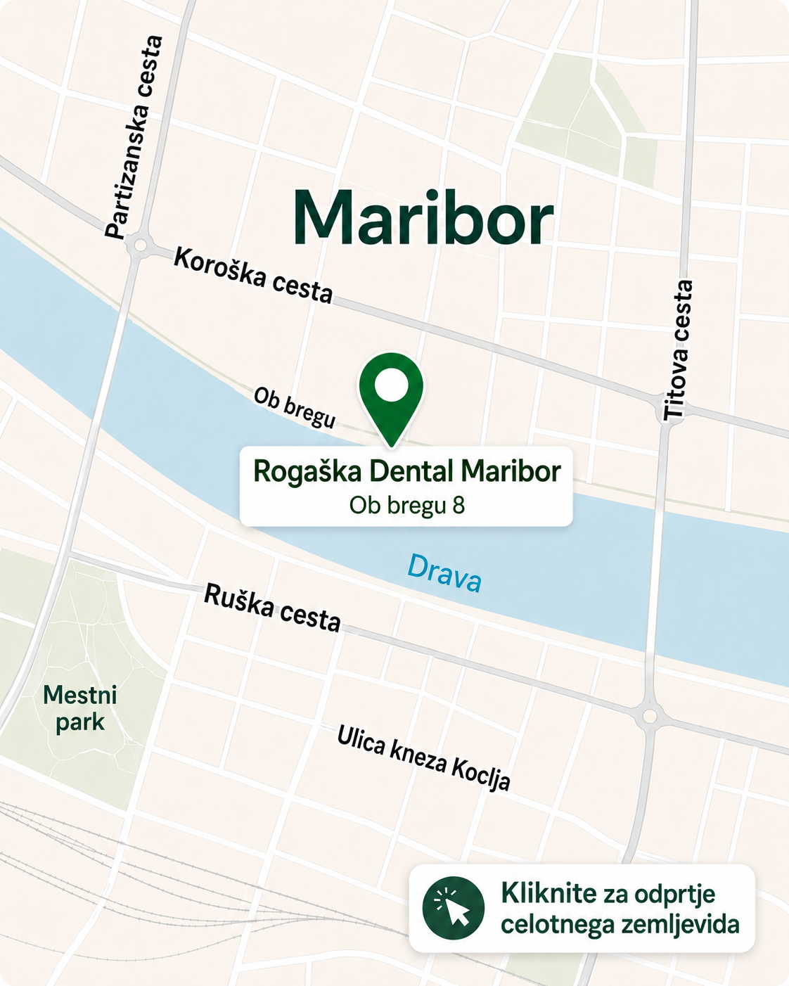 Zemljevid: Dental Rogaška na naslovu Ob bregu 8 v Mariboru, ob Dravi